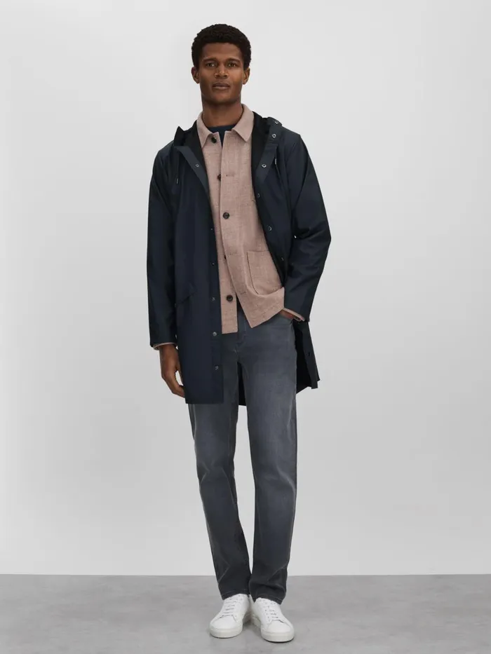 Men Reiss Outerwear and Coats Longline Hooded Raincoat Navy