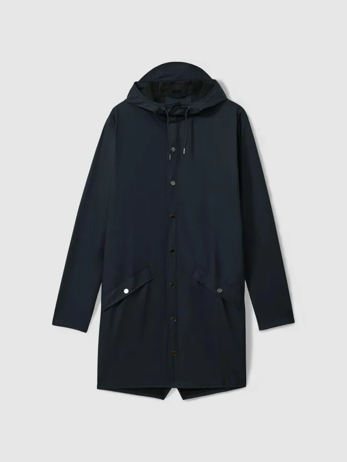 Men Reiss Outerwear and Coats Longline Hooded Raincoat Navy