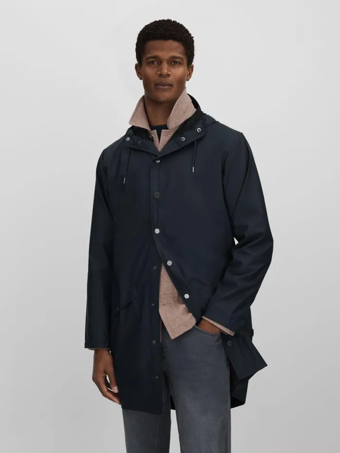 Men Reiss Outerwear and Coats Longline Hooded Raincoat Navy