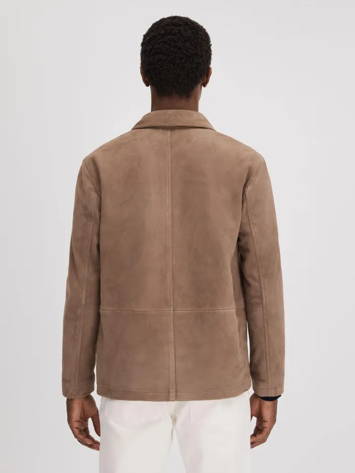 Men Reiss Outerwear and Coats Roma Suede ButtonThrough Jacket Mocha