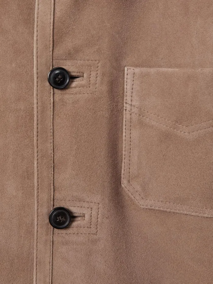 Men Reiss Outerwear and Coats Roma Suede ButtonThrough Jacket Mocha