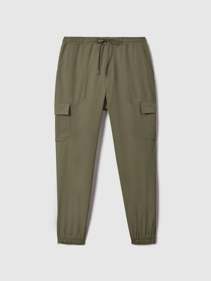 Men Reiss Pants Lavenham Technical Drawstring Cargo Trousers Olive