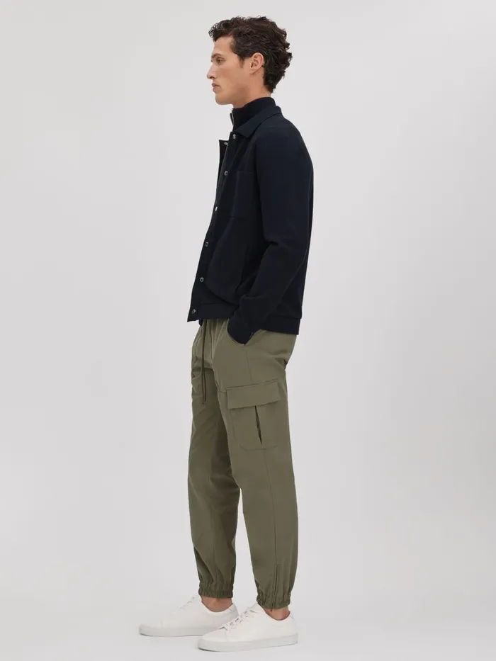 Men Reiss Pants Lavenham Technical Drawstring Cargo Trousers Olive