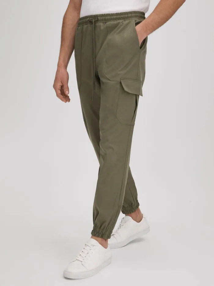 Men Reiss Pants Lavenham Technical Drawstring Cargo Trousers Olive