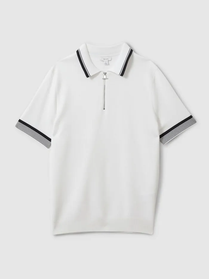 Men Reiss Polo Shirts Chelsea HalfZip Polo Shirt Optic White