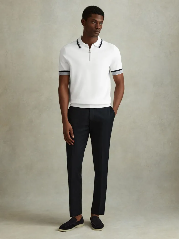Men Reiss Polo Shirts Chelsea HalfZip Polo Shirt Optic White