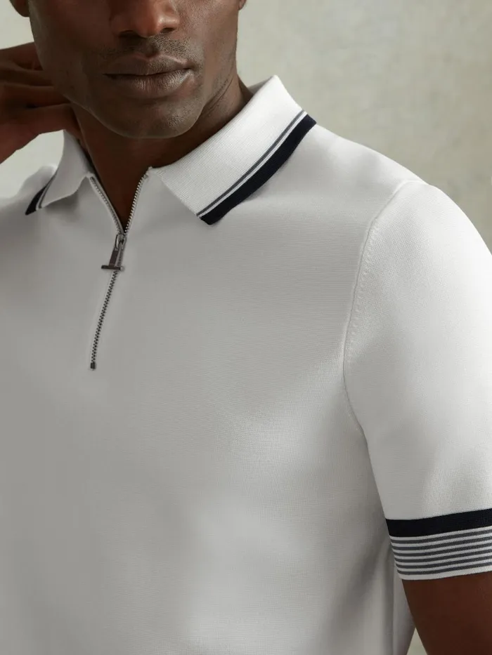 Men Reiss Polo Shirts Chelsea HalfZip Polo Shirt Optic White