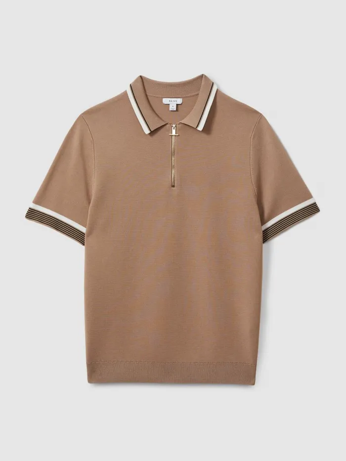 Men Reiss Polo Shirts Chelsea HalfZip Polo Shirt Warm Taupe