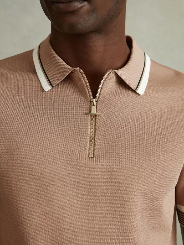 Men Reiss Polo Shirts Chelsea HalfZip Polo Shirt Warm Taupe