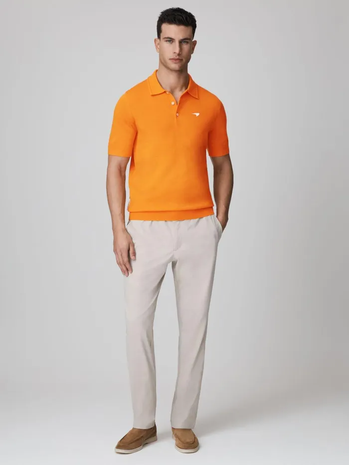 Men Reiss Polo Shirts F1 Merino Wool Polo Shirt Papaya