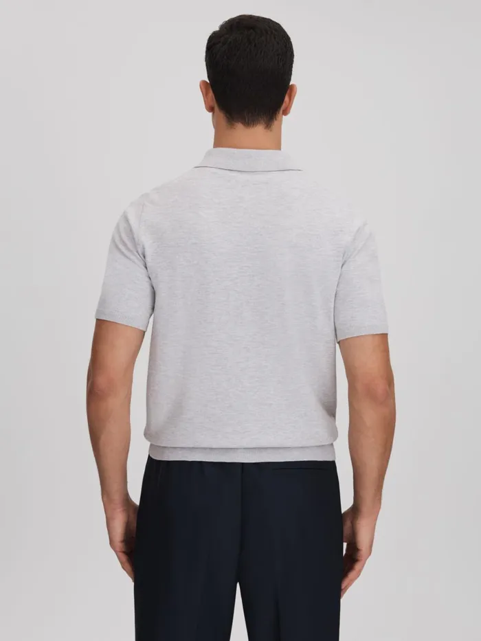 Men Reiss Polo Shirts Finch Cotton Blend Contrast Polo Shirt Soft Grey