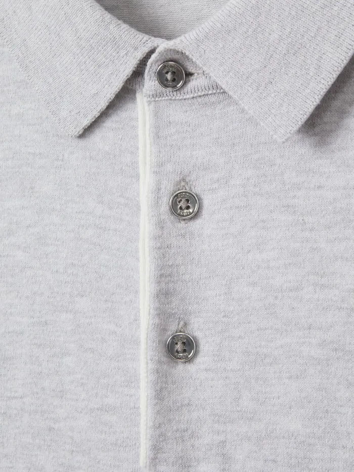 Men Reiss Polo Shirts Finch Cotton Blend Contrast Polo Shirt Soft Grey