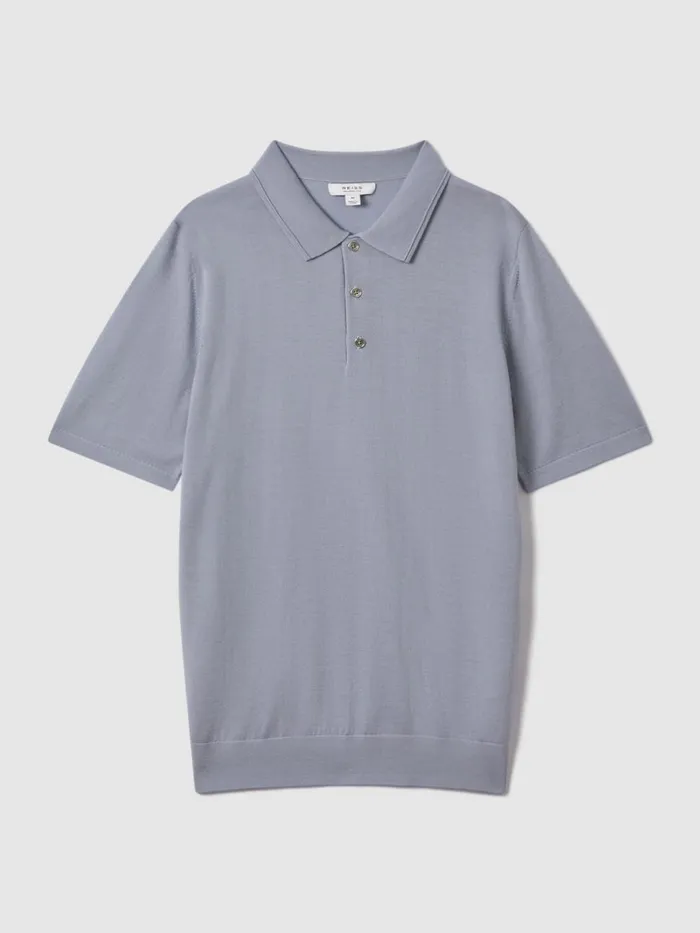Men Reiss Polo Shirts Manor Slim Fit Merino Wool Polo Shirt China Blue