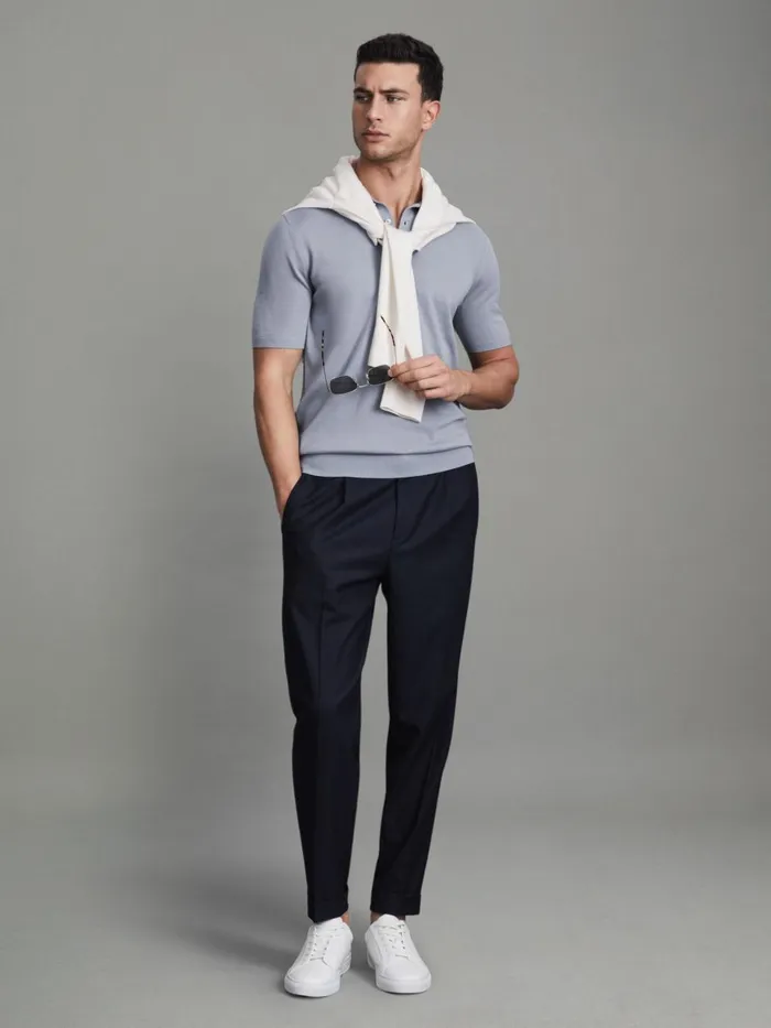 Men Reiss Polo Shirts Manor Slim Fit Merino Wool Polo Shirt China Blue