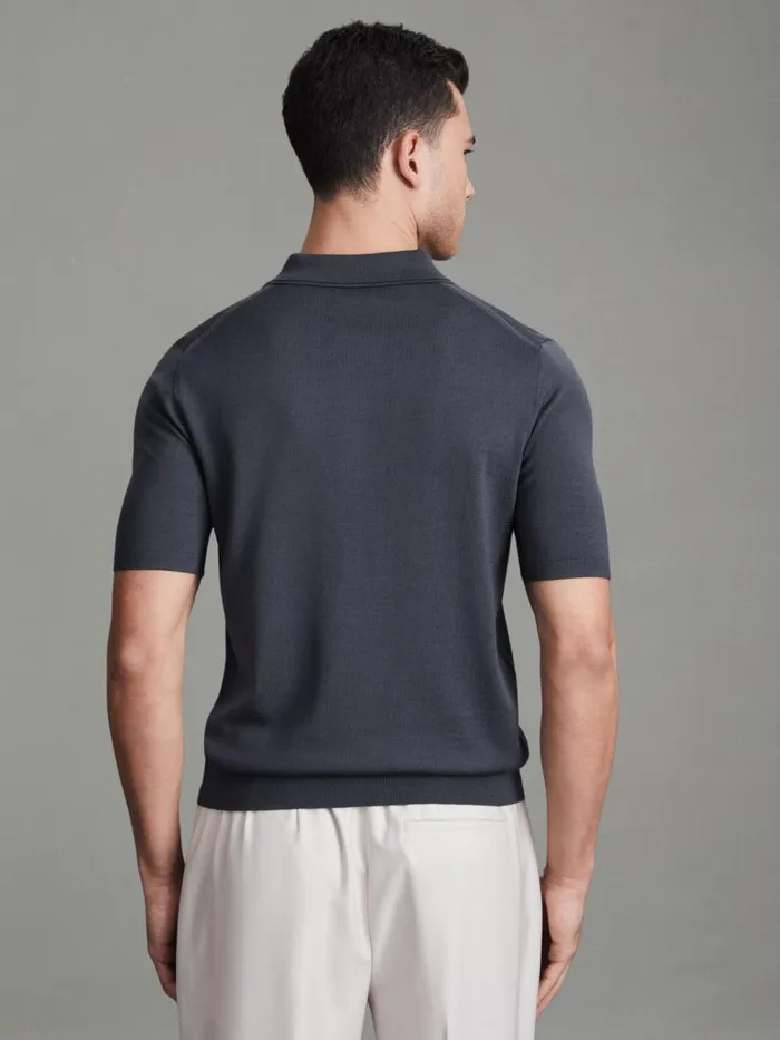 Men Reiss Polo Shirts Maxwell Merino Wool HalfZip Polo Shirt Blue Smoke