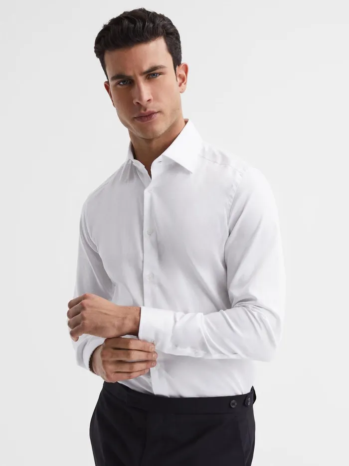 Men Reiss Shirts Frontier Slim Fit Cotton Blend Shirt White