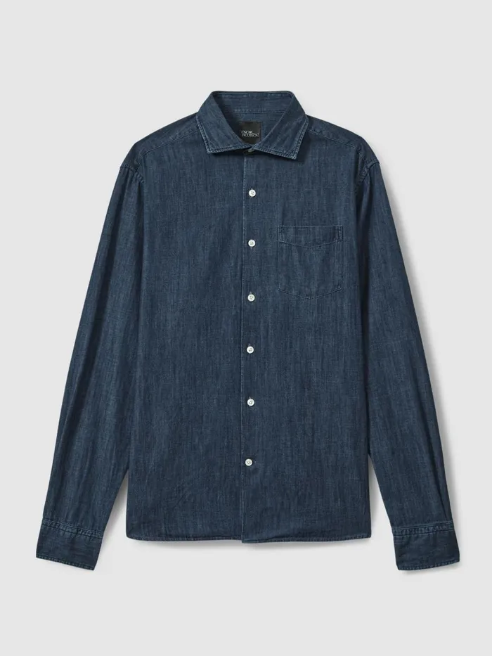 Men Reiss Shirts Jacobson Denim Cutaway Collar Shirt Dark Indigo