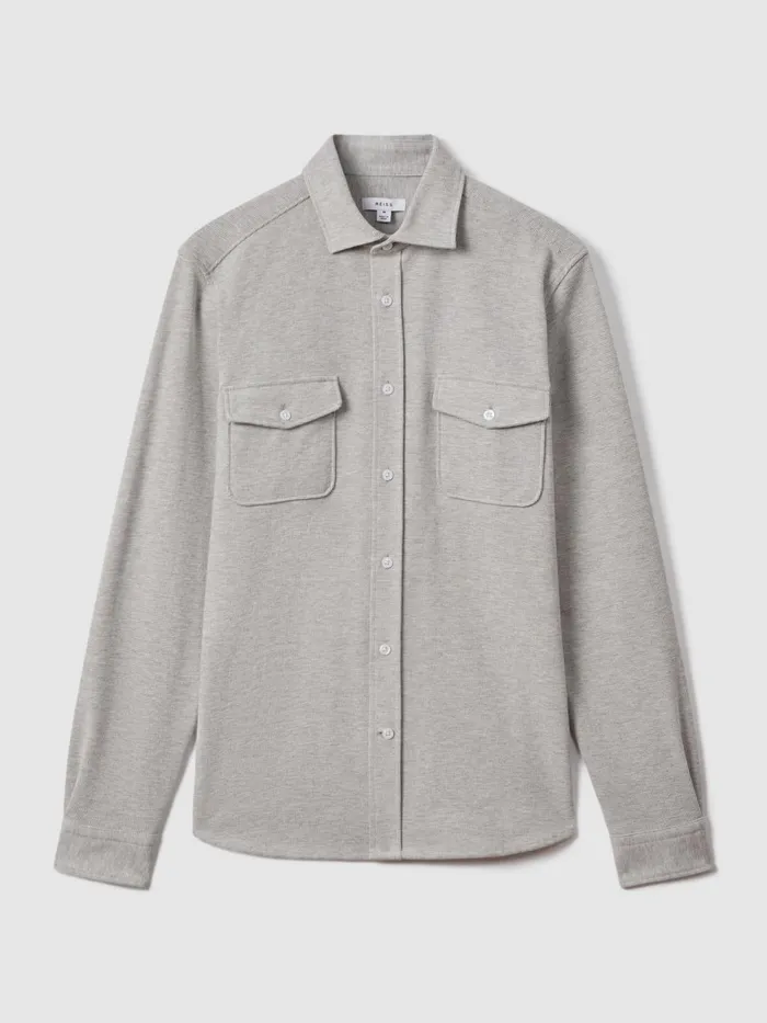Men Reiss Shirts Ragan Textured ButtonThrough Shirt Soft Grey Melange