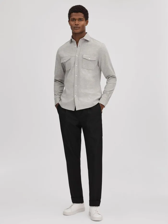 Men Reiss Shirts Ragan Textured ButtonThrough Shirt Soft Grey Melange