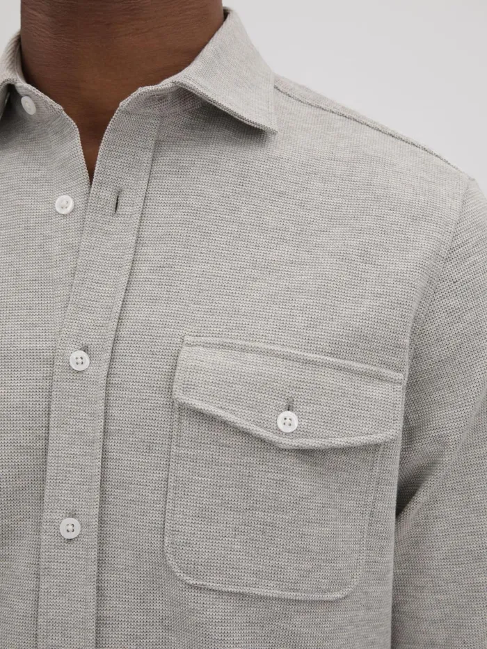 Men Reiss Shirts Ragan Textured ButtonThrough Shirt Soft Grey Melange
