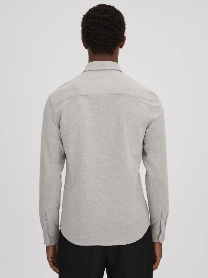 Men Reiss Shirts Ragan Textured ButtonThrough Shirt Soft Grey Melange