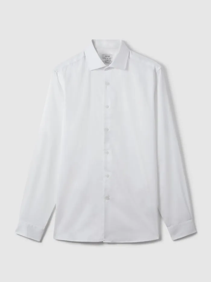 Men Reiss Shirts Remote Reg Cotton Satin Cutaway Collar Shirt White