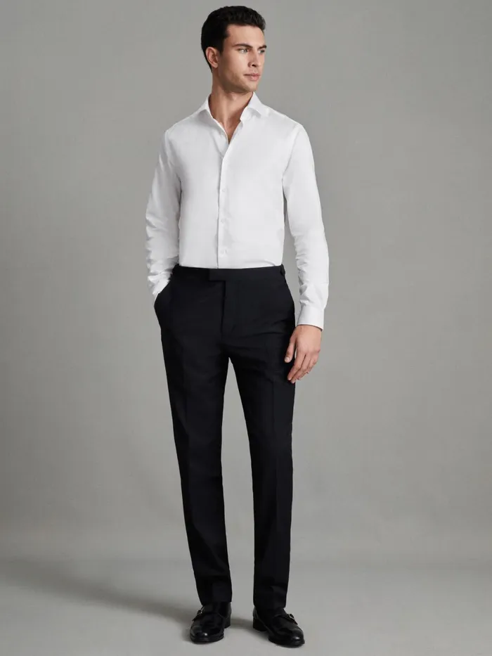 Men Reiss Shirts Remote Reg Cotton Satin Cutaway Collar Shirt White