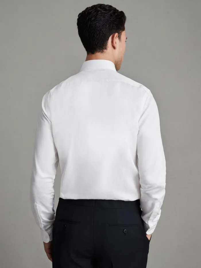 Men Reiss Shirts Remote Reg Cotton Satin Cutaway Collar Shirt White