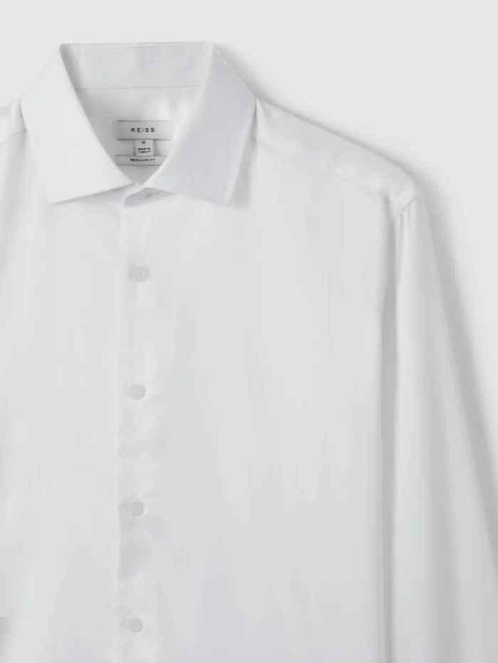 Men Reiss Shirts Remote Reg Cotton Satin Cutaway Collar Shirt White