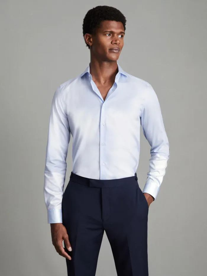 Men Reiss Shirts Storm Slim Fit TwoFold Cotton Shirt Soft Blue