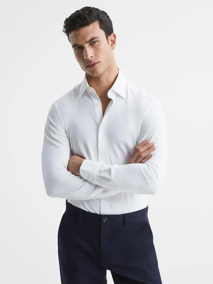 Men Reiss Shirts Voyager Slim Fit ButtonThrough Travel Shirt White
