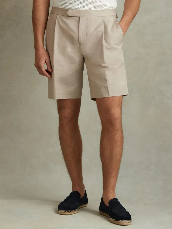 Men Reiss Shorts Con Cotton Blend Adjuster Shorts Stone