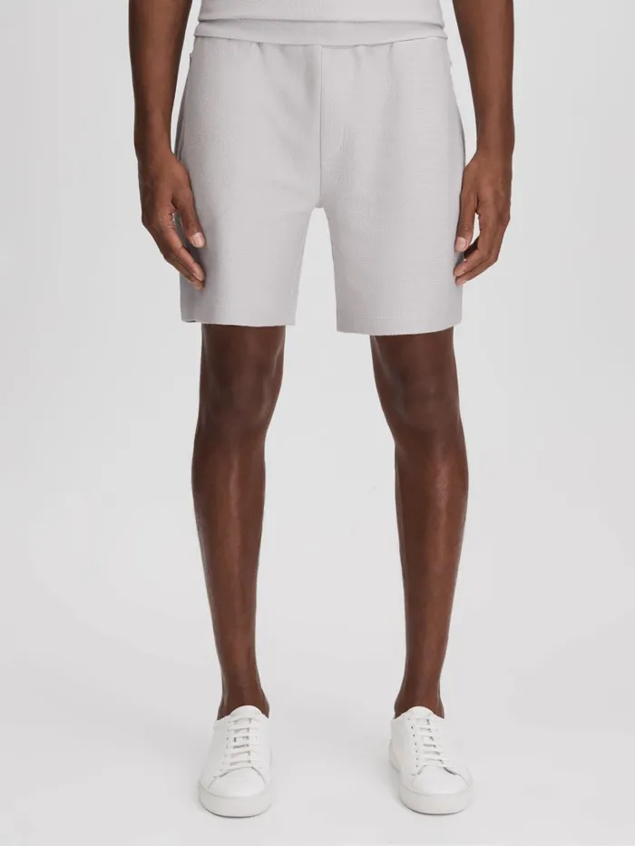 Men Reiss Shorts Hester Textured Cotton Drawstring Shorts Silver