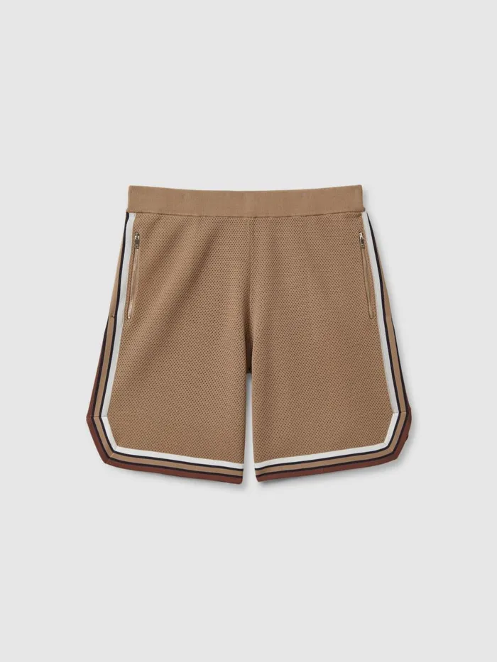 Men Reiss Shorts Jack Knitted Elasticated Waist Shorts Camel Multi