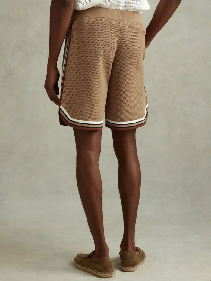 Men Reiss Shorts Jack Knitted Elasticated Waist Shorts Camel Multi