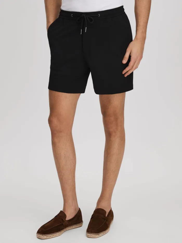 Men Reiss Shorts Newmark Textured Drawstring Shorts Black