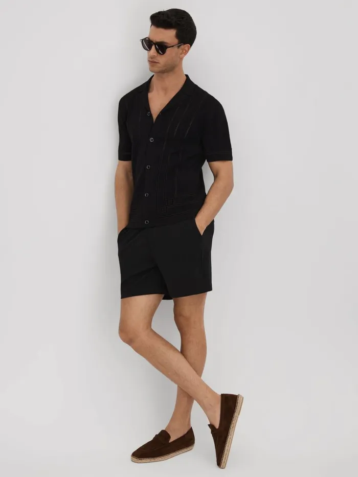 Men Reiss Shorts Newmark Textured Drawstring Shorts Black