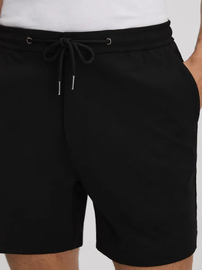 Men Reiss Shorts Newmark Textured Drawstring Shorts Black