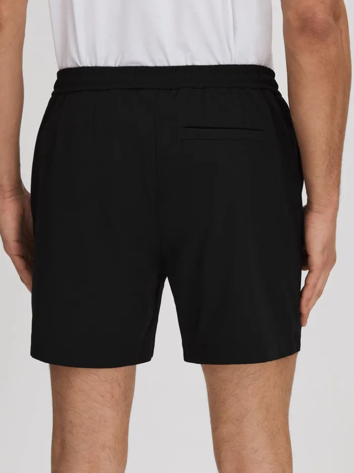 Men Reiss Shorts Newmark Textured Drawstring Shorts Black