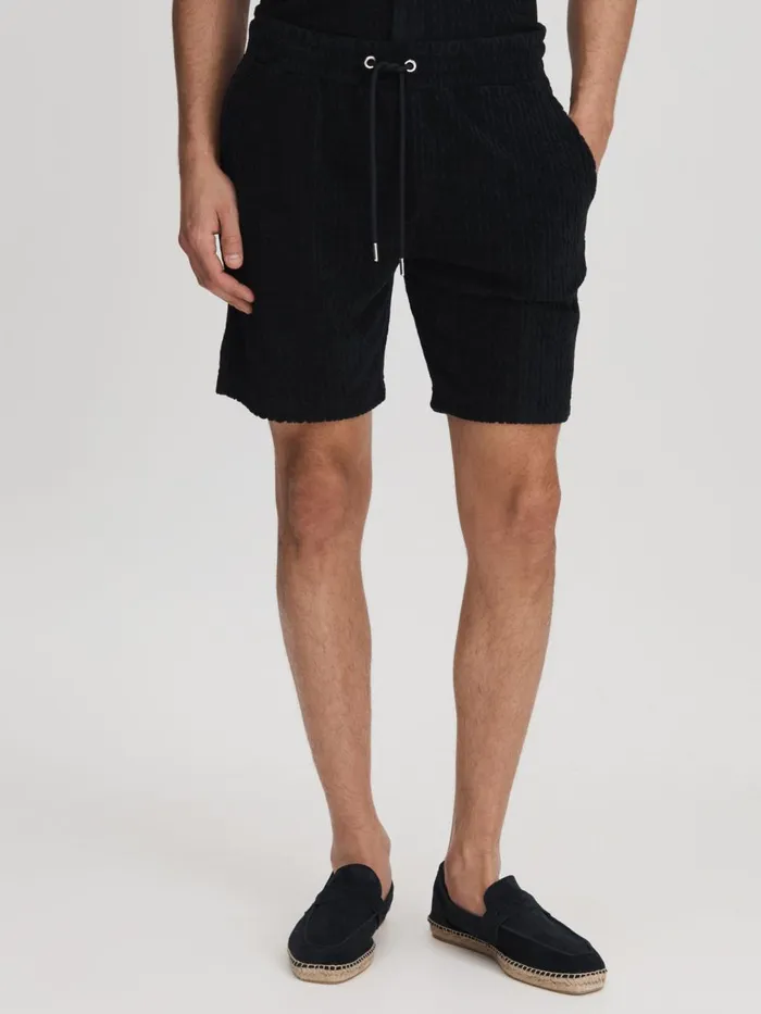 Men Reiss Shorts Vulcan Towelling Drawstring Shorts Navy