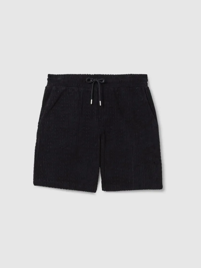 Men Reiss Shorts Vulcan Towelling Drawstring Shorts Navy