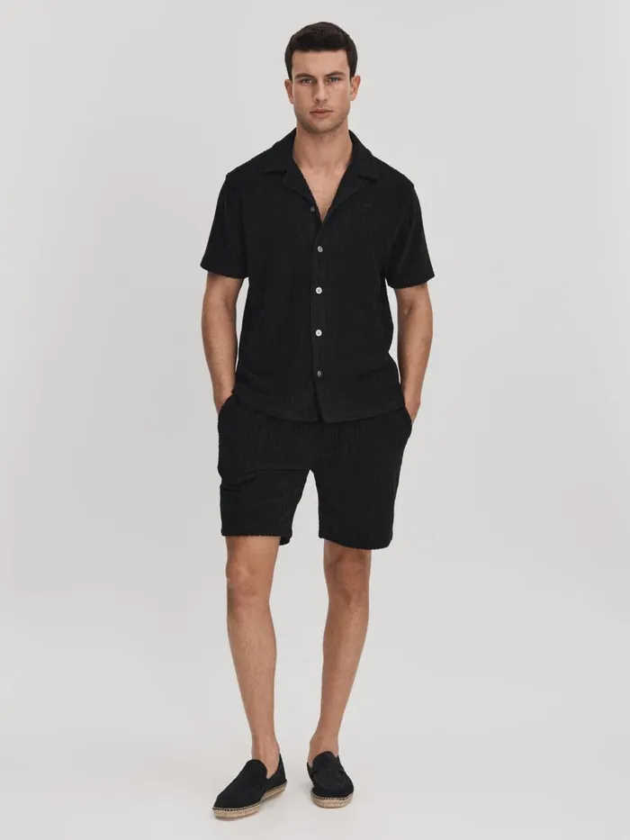 Men Reiss Shorts Vulcan Towelling Drawstring Shorts Navy