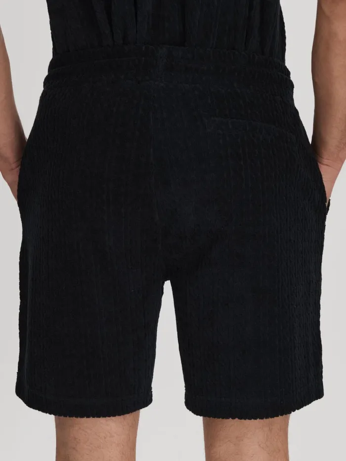 Men Reiss Shorts Vulcan Towelling Drawstring Shorts Navy