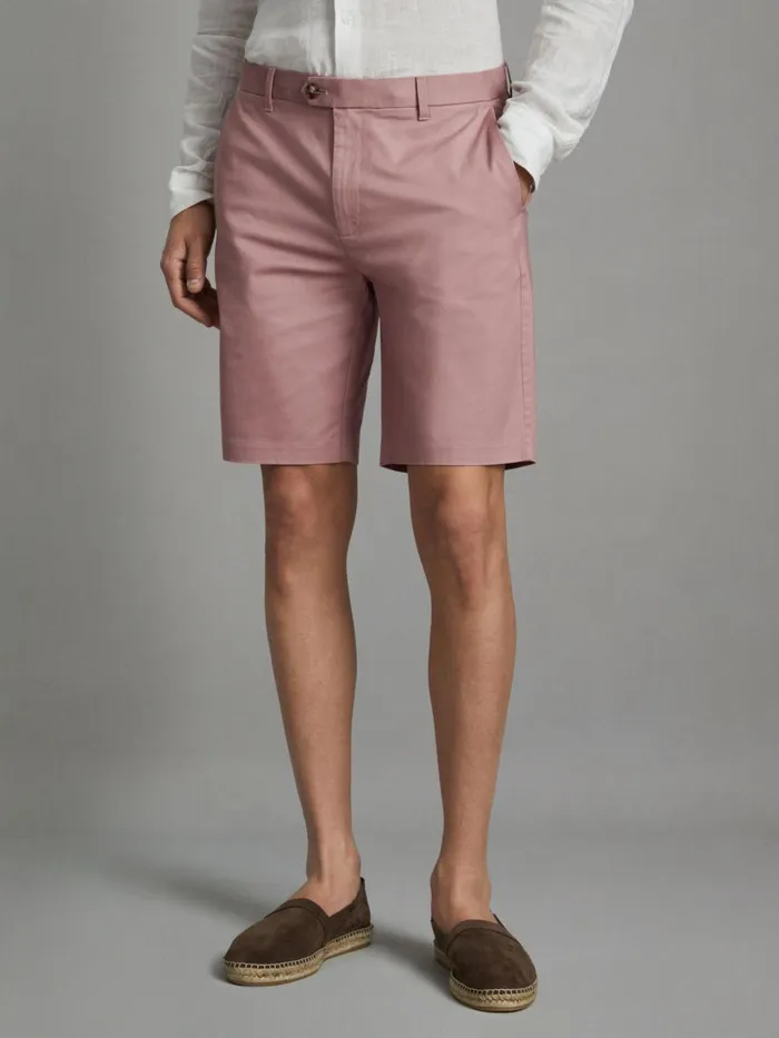 Men Reiss Shorts Wicket Modern Fit Cotton Blend Chino Shorts Dusty Pink
