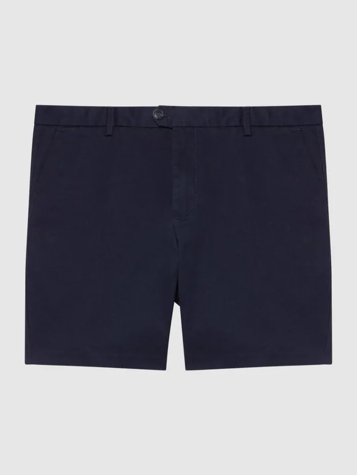Men Reiss Shorts Wicket Modern Fit Cotton Blend Chino Shorts Navy