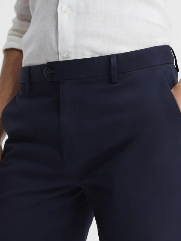 Men Reiss Shorts Wicket Modern Fit Cotton Blend Chino Shorts Navy