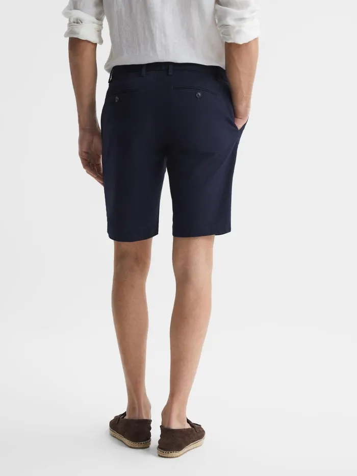 Men Reiss Shorts Wicket Modern Fit Cotton Blend Chino Shorts Navy