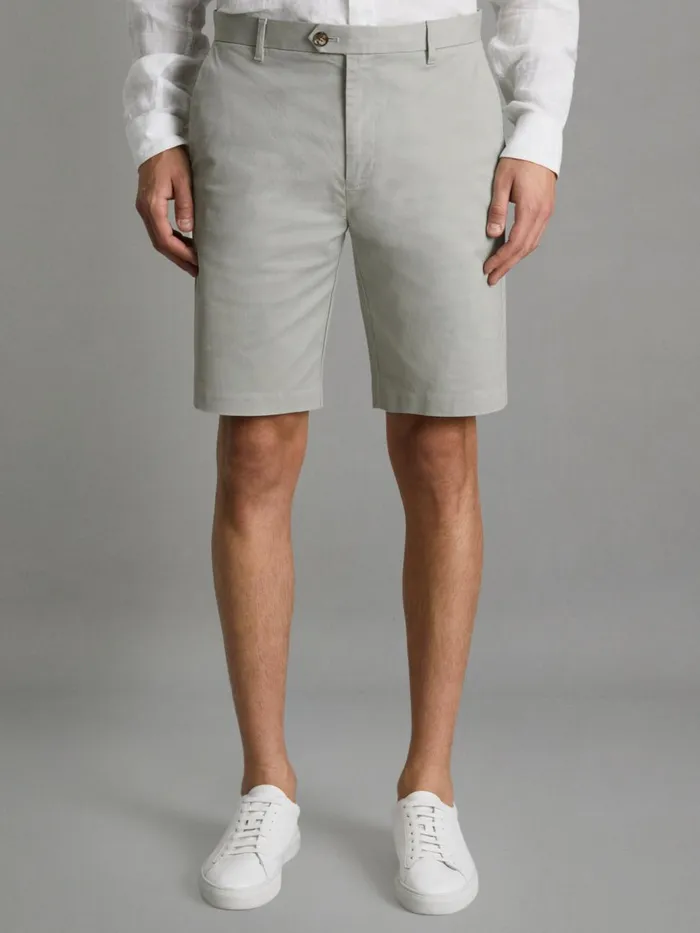 Men Reiss Shorts Wicket Modern Fit Cotton Blend Chino Shorts Soft Sage