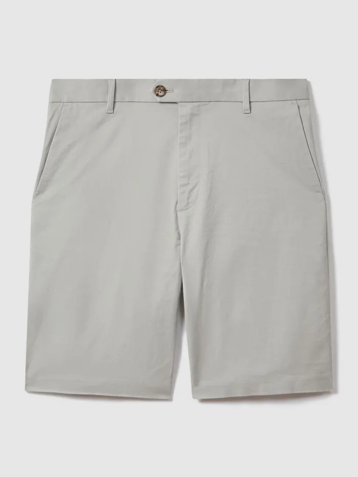Men Reiss Shorts Wicket Modern Fit Cotton Blend Chino Shorts Soft Sage