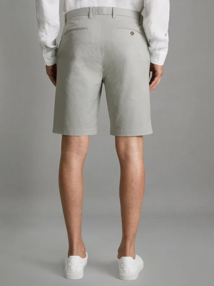 Men Reiss Shorts Wicket Modern Fit Cotton Blend Chino Shorts Soft Sage